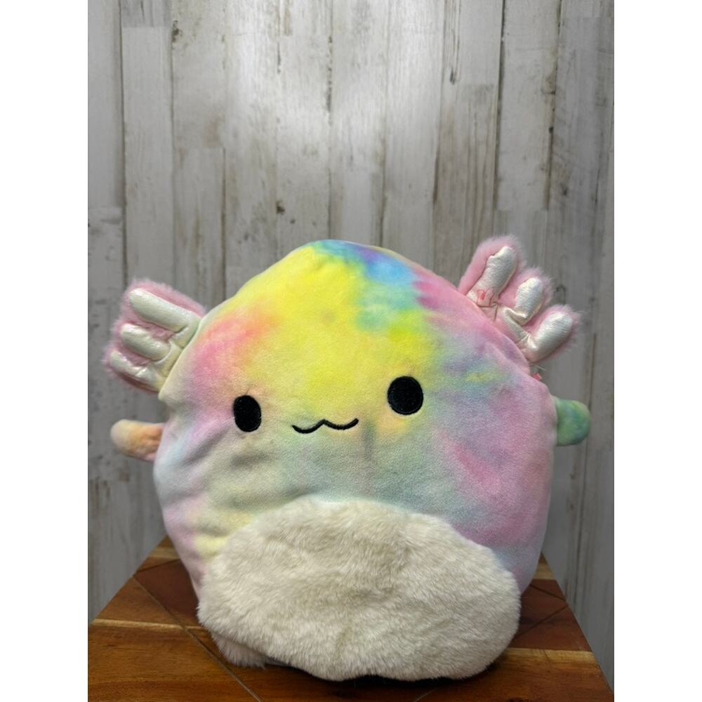 Squishmallows Tinley Rainbow Tie-Dye Axolotl Plush Toy Medium 12"